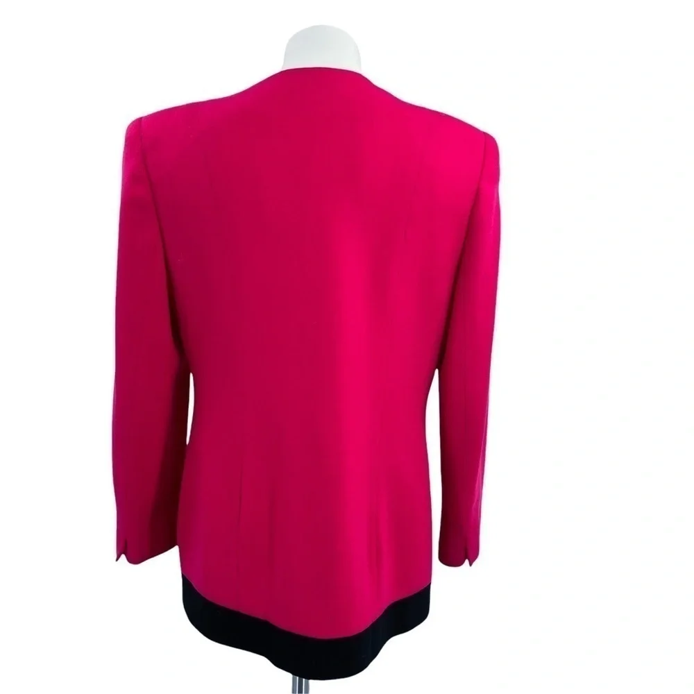 CHRISTIAN DIOR Vintage Button Down Blazer Fuschia & Black Trim Size 10P